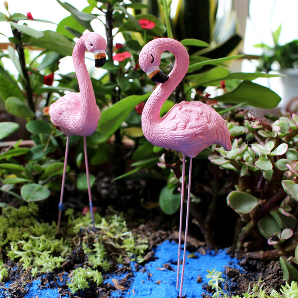 4Pcs Small Pink Flamingo Statue Landscape Decoration Set