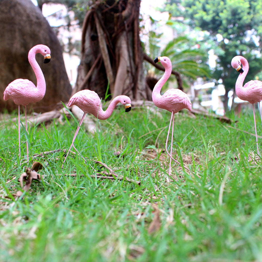 8Pcs Small Pink Flamingo Statue Landscape Decoration Set