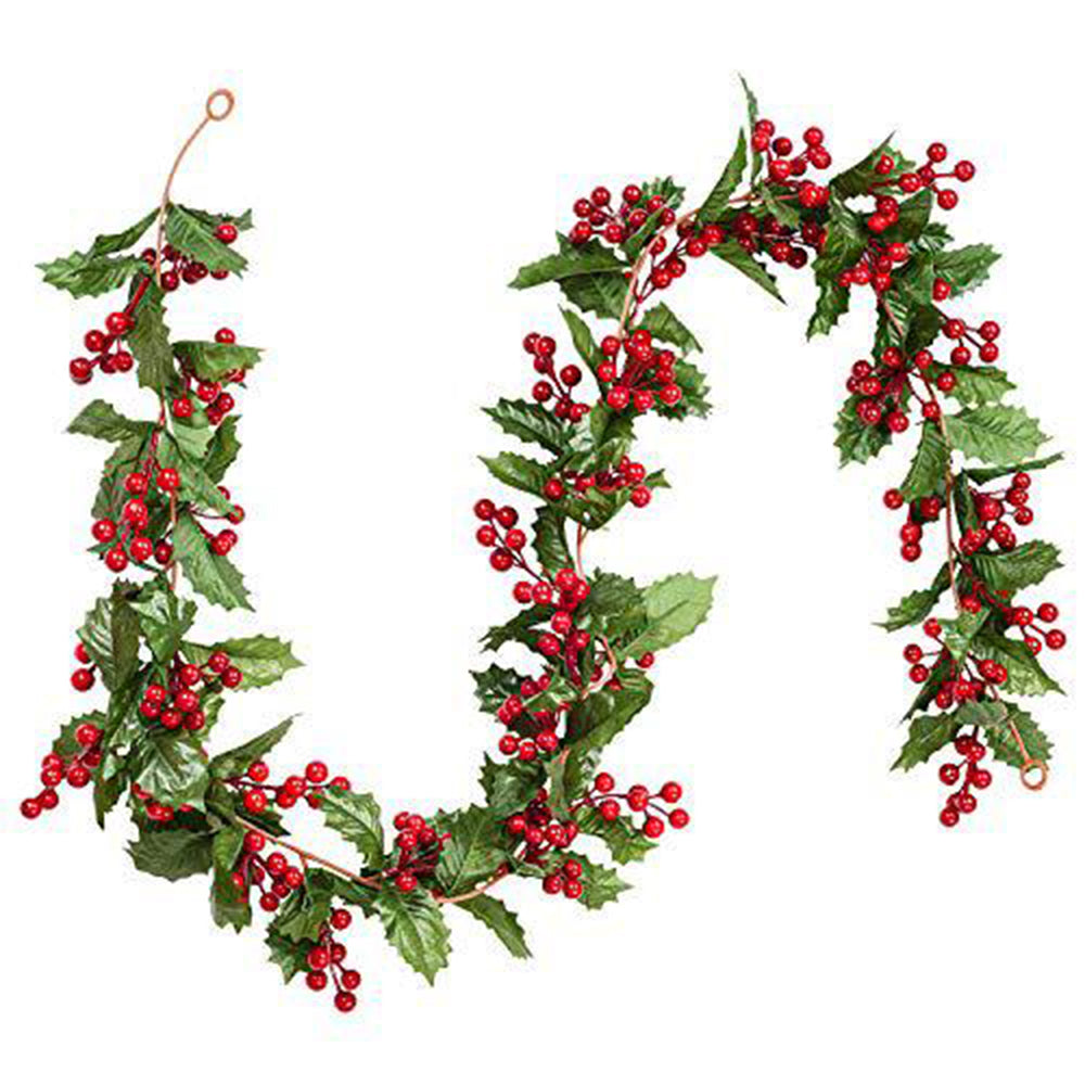 2M Artificial Green Leaves Red Berry Christmas Garland with Lights