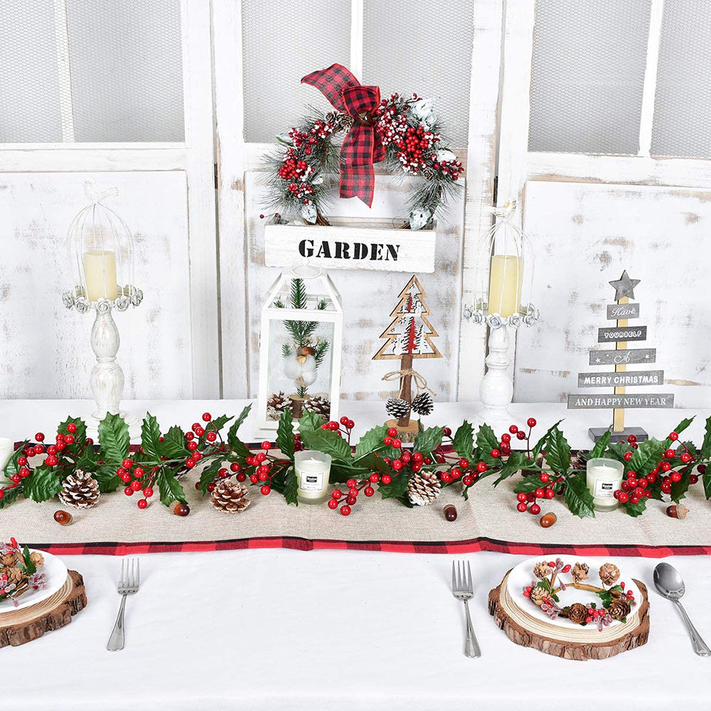 2M Artificial Green Leaves Red Berry Christmas Garland with Lights