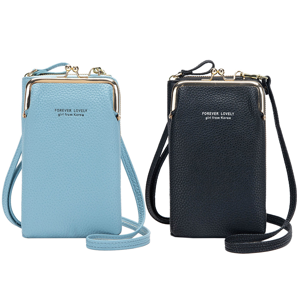 2 X Womens Crossbody Mobile Phone Bag Blue Black