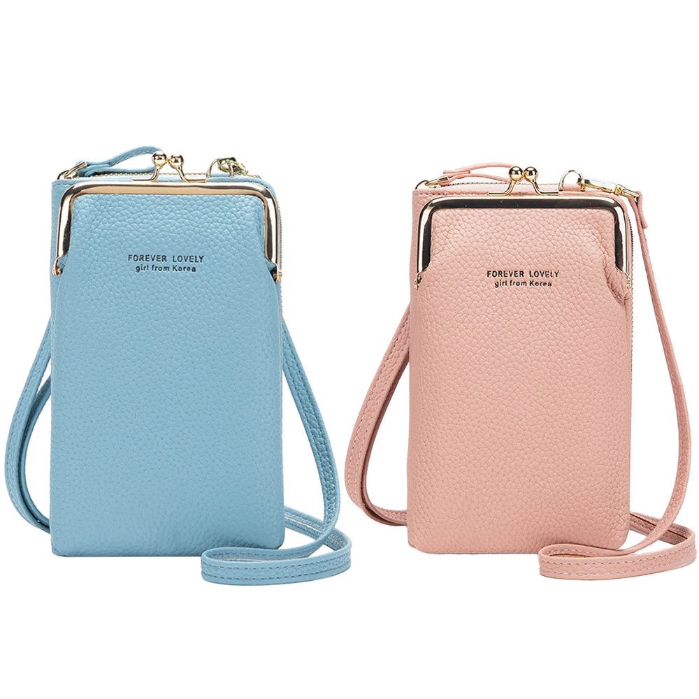 2 X Womens Crossbody Mobile Phone Bag Blue Pink