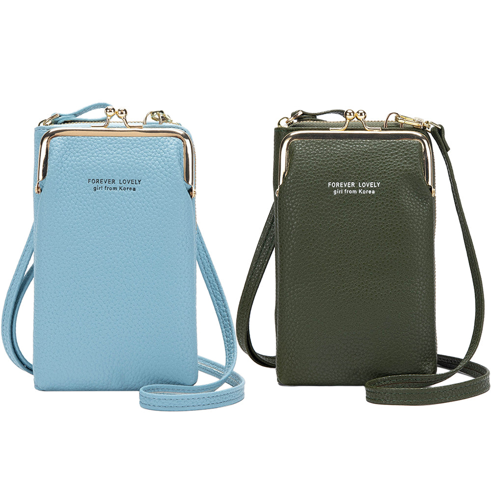 2 X Womens Crossbody Mobile Phone Bag Blue Green