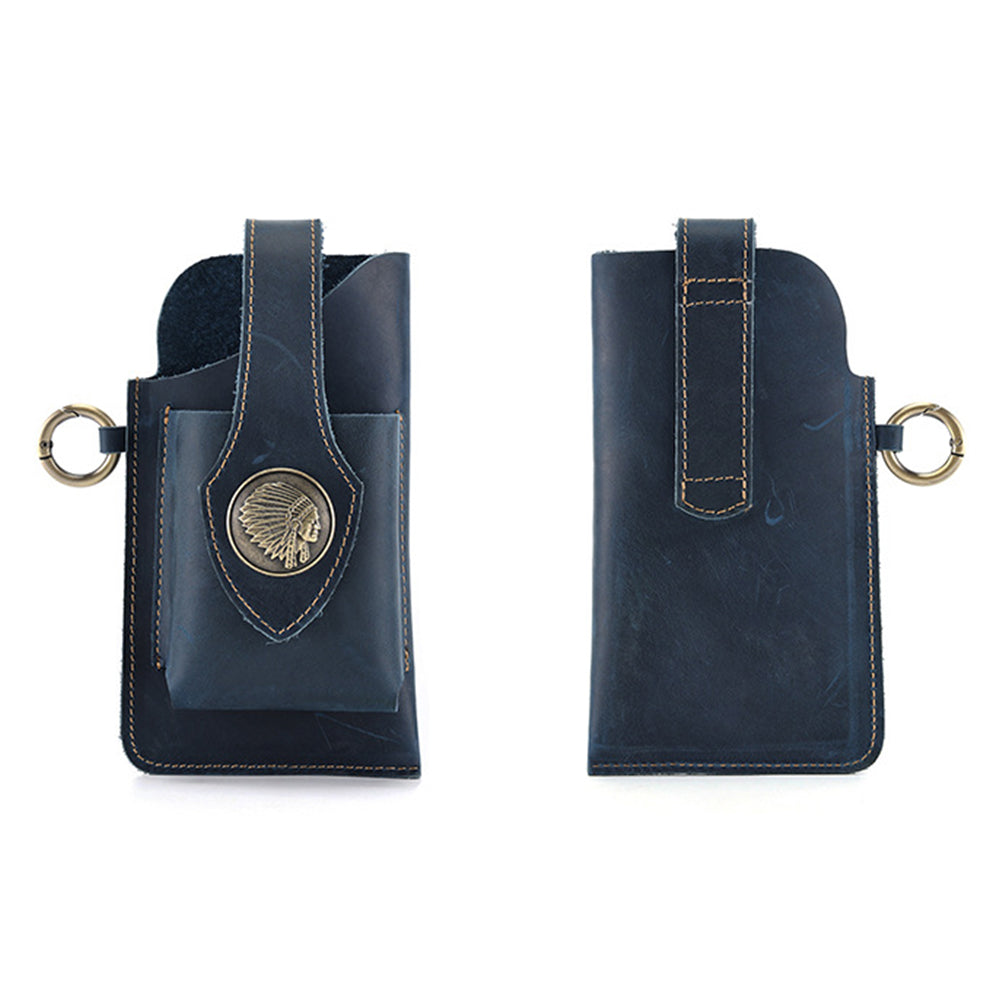 Mens Leather Mobile Phone Bag Waist Belt Bag Blue