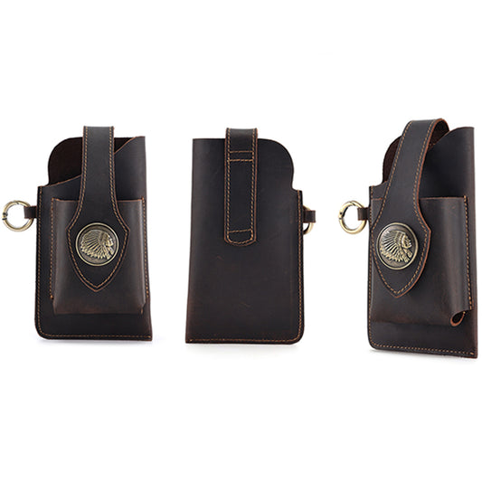 Mens Leather Mobile Phone Bag Waist Belt Bag Black