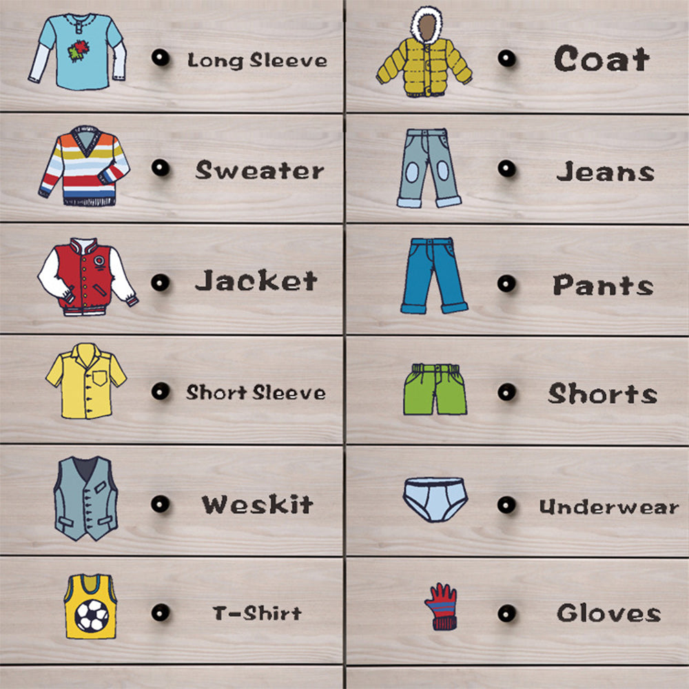 2 X Dresser Clothing Decals Labels Wardrobe Clothing Classification Stickers