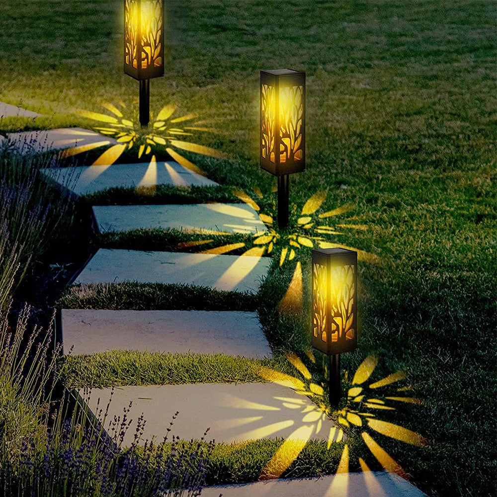 6Pcs Hollow Carved Solar Light Patio Walkway Lamp Garden Decor Warm Lights