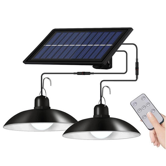 Double Head LED Solar Pendant Light Garden Hanging Shed Lamp White Light