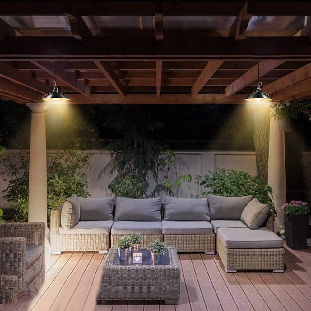 Double Head LED Solar Pendant Light Garden Hanging Shed Lamp Warm White Light