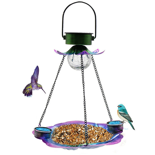 Hanging Iron Wrought Bird Feeder with Solar Light