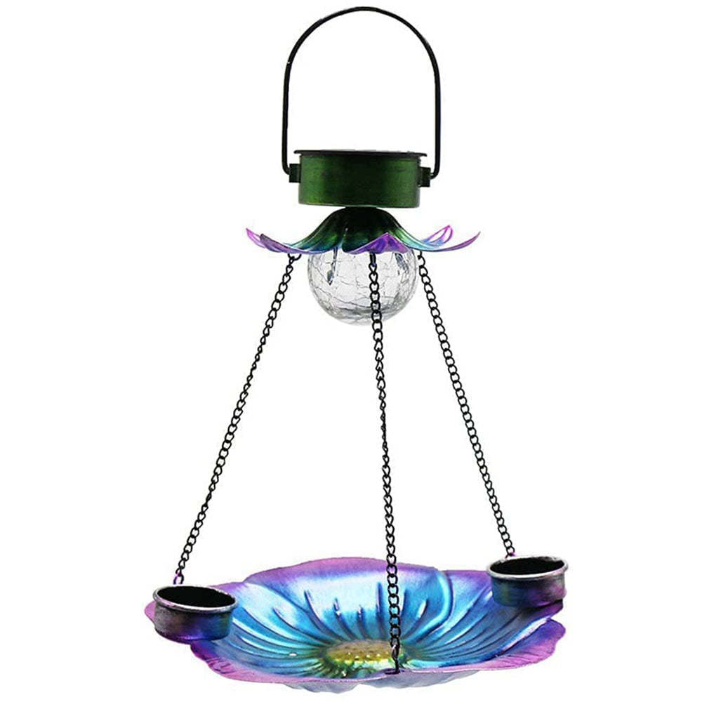 Hanging Iron Wrought Bird Feeder with Solar Light