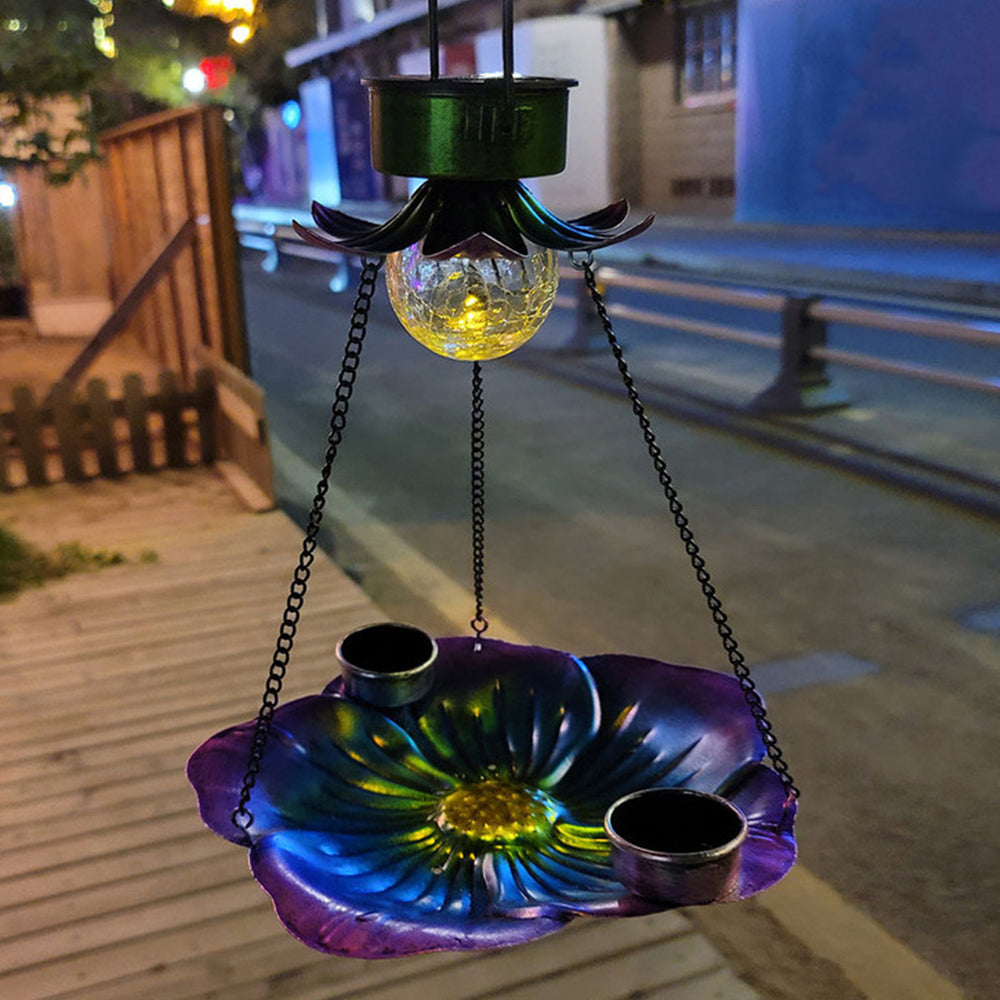 Hanging Iron Wrought Bird Feeder with Solar Light