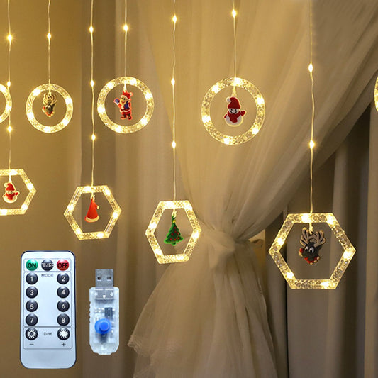 Christmas USB Powered Curtain String Lights with Remote Control