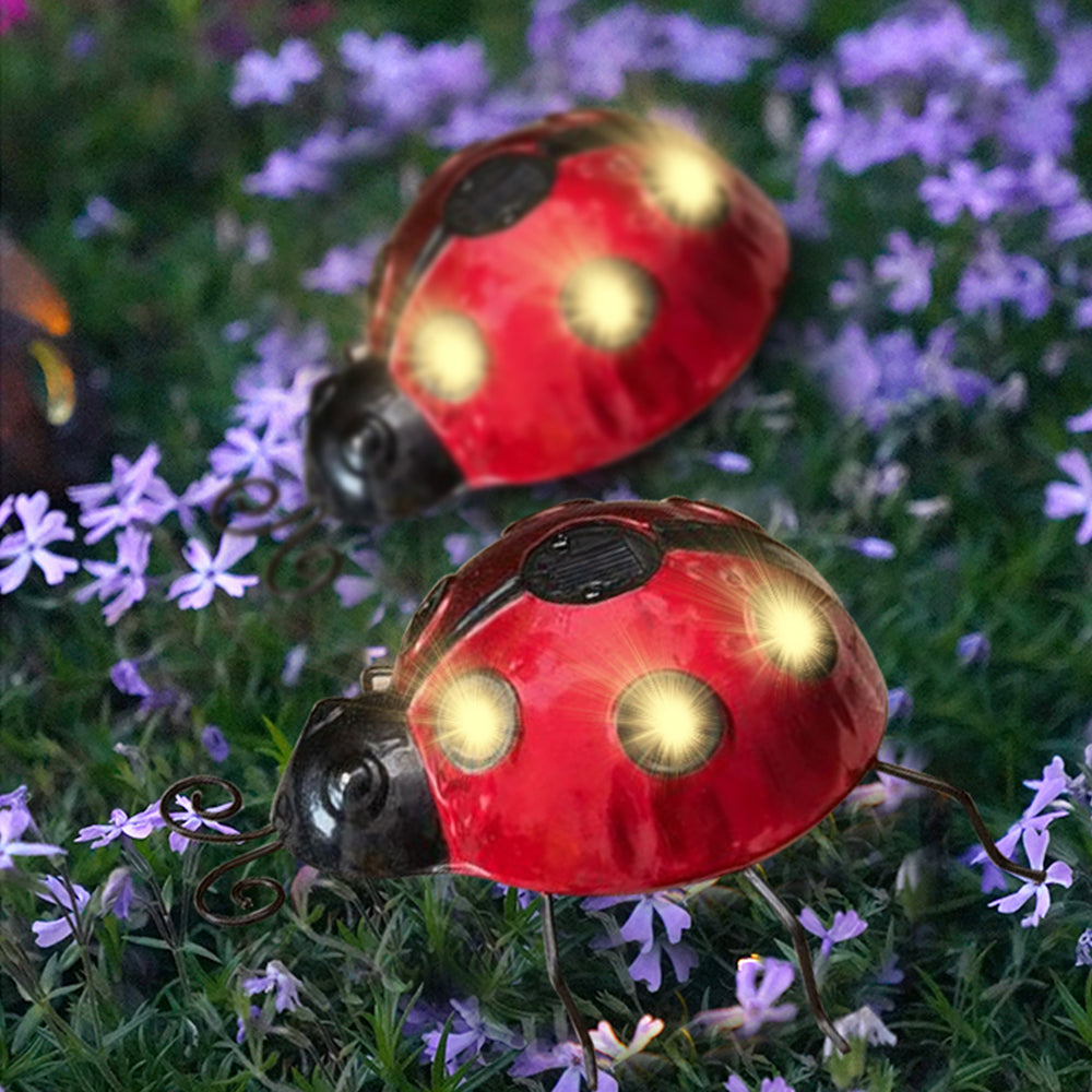2X Solar Ladybug Lights Garden Lawn Statue Decoration Red Green