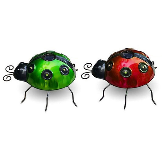 2X Solar Ladybug Lights Garden Lawn Statue Decoration Red Green