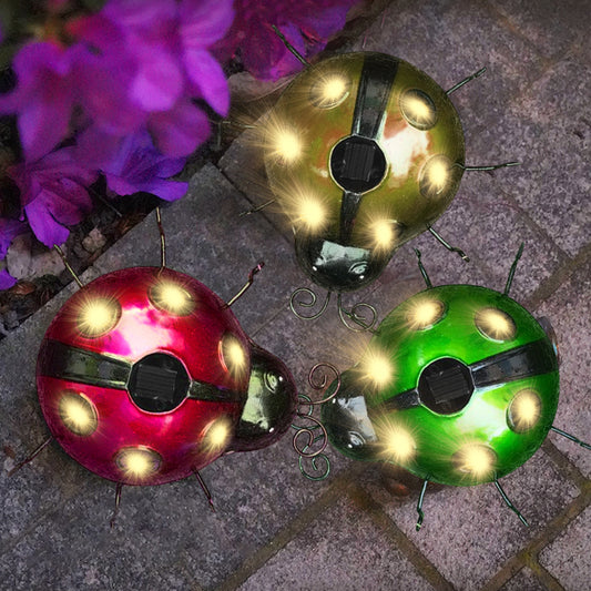 3X Solar Ladybug Lights Garden Lawn Statue Decoration