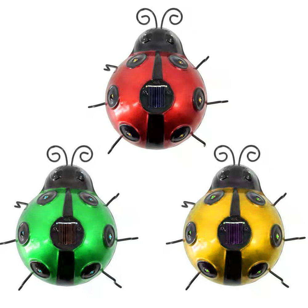 3X Solar Ladybug Lights Garden Lawn Statue Decoration