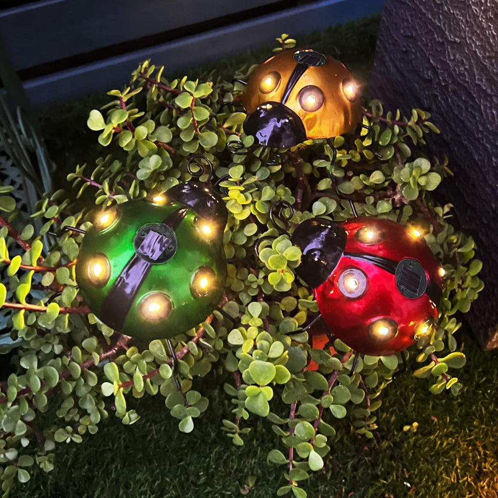 3X Solar Ladybug Lights Garden Lawn Statue Decoration