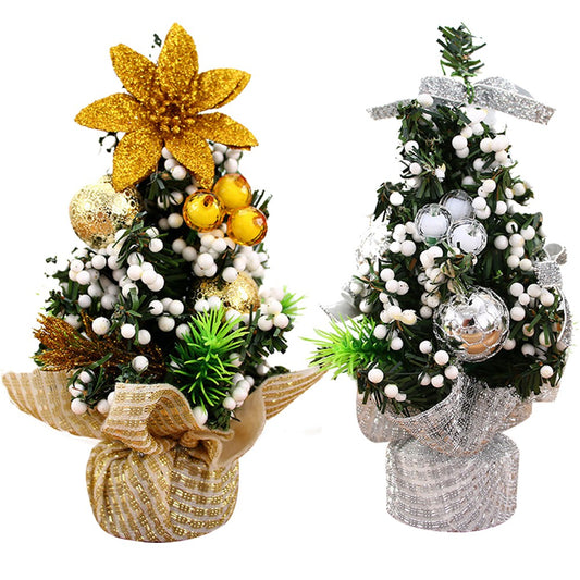 2Pcs 20cm Tabletop Mini Artificial Christmas Tree Ornaments Gold Silver