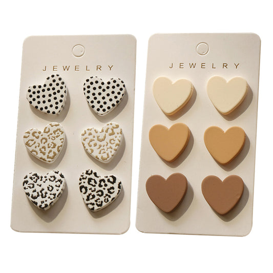6 Pairs of Heart Shaped Acrylic Stud Earrings for Women