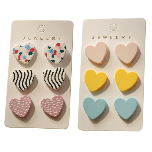 6 Pairs of Heart Shaped Acrylic Stud Earrings for Women