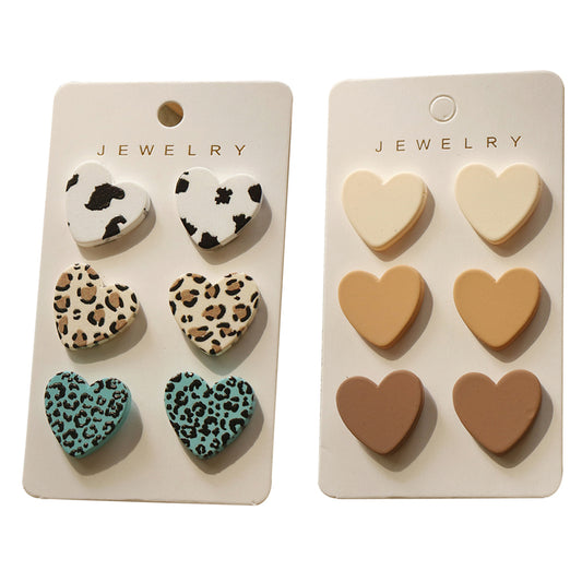 6 Pairs of Heart Shaped Acrylic Stud Earrings for Women