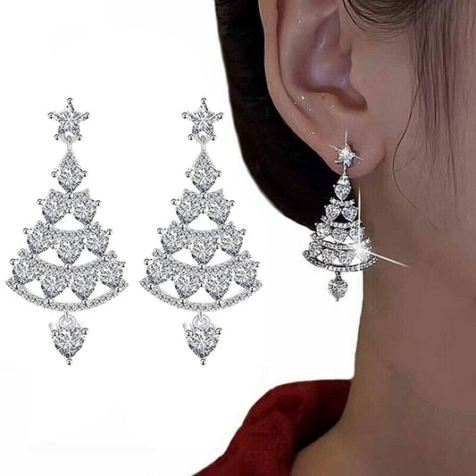Pair of Christmas Tree Stud Earrings Silver