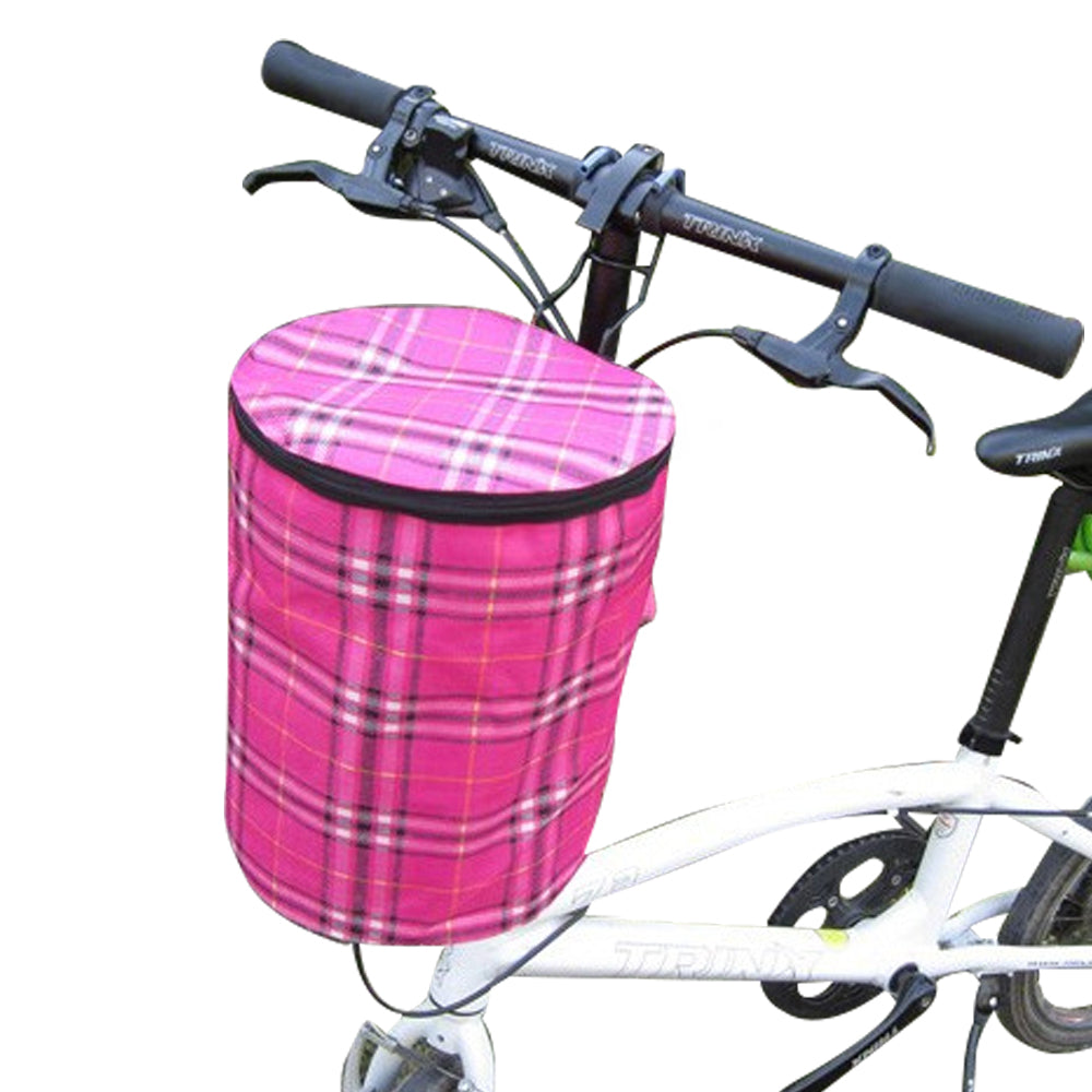 Detachable Bike Bicycle Front Basket Pink Grid