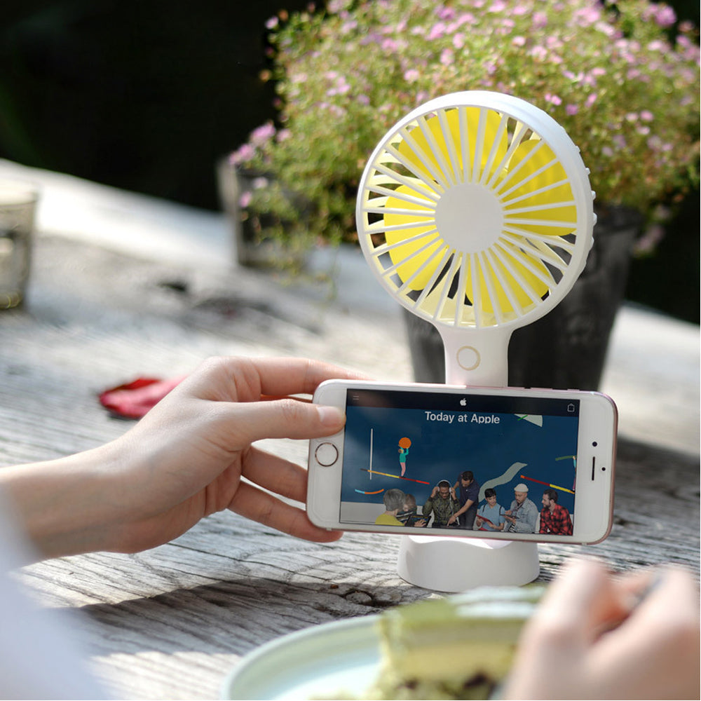 Portable USB Rechargeable Handheld Fan with Phone Holder White