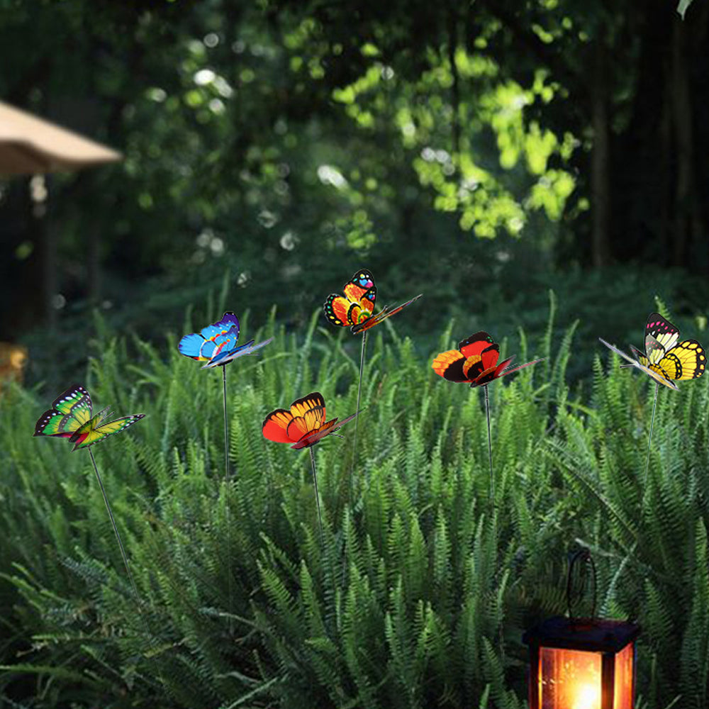 50Pcs Double Layer Wings Butterfly Stakes Plant Pot Ornament Color Random