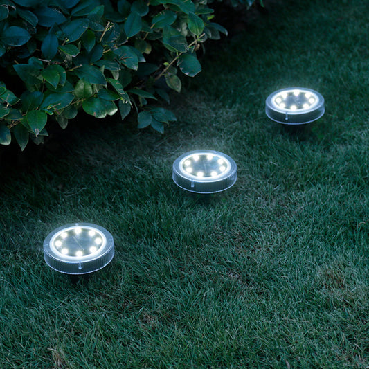 4Pcs Solar Powered Round LED Garden Ground Light White Lights