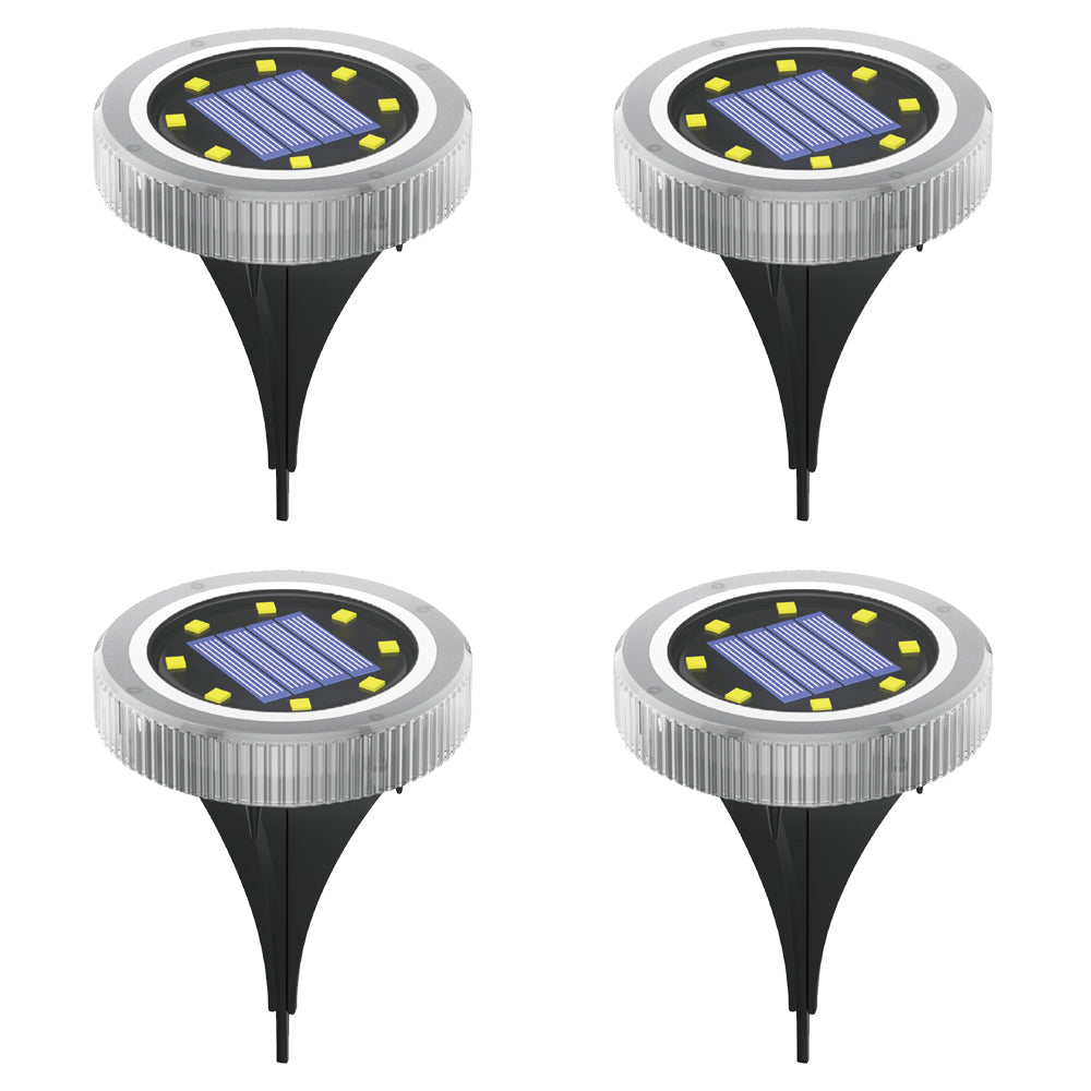 4Pcs Solar Powered Round LED Garden Ground Light White Lights