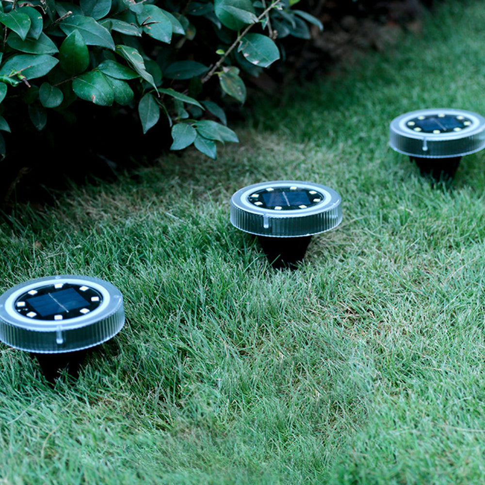 4Pcs Solar Powered Round LED Garden Ground Light White Lights