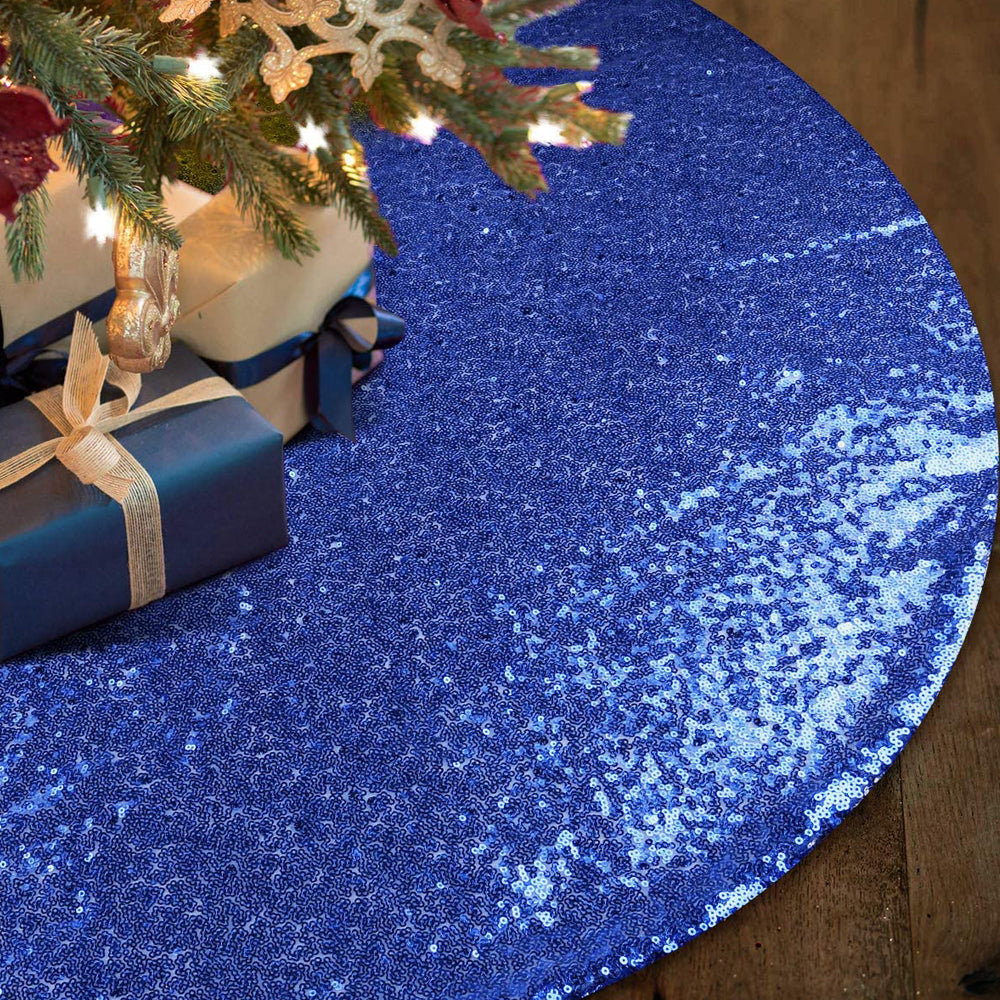 122cm Sequin Christmas Tree Skirt Decorations Blue