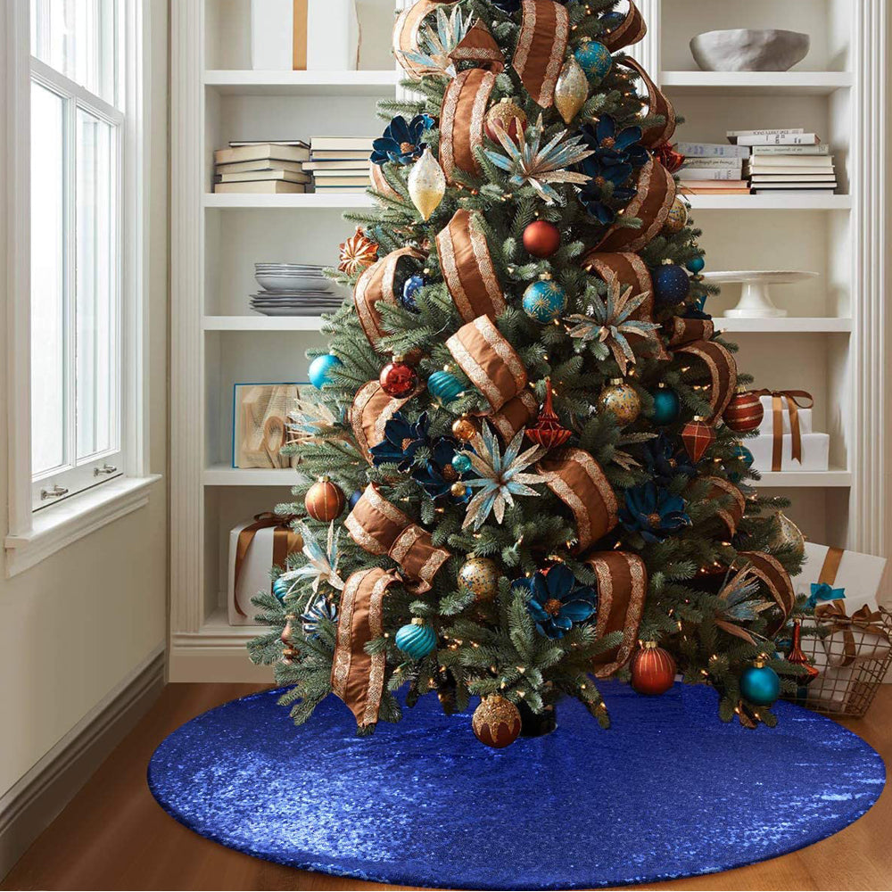 122cm Sequin Christmas Tree Skirt Decorations Blue