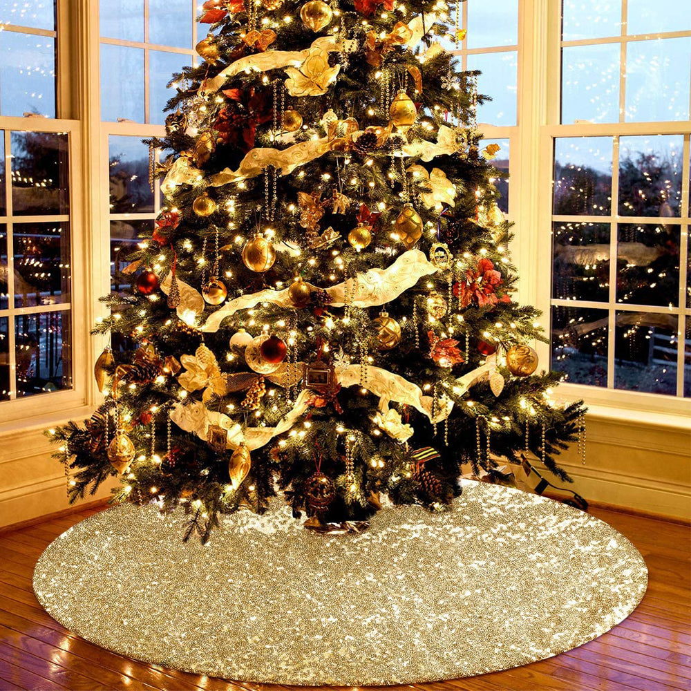 122cm Sequin Christmas Tree Skirt Decorations Gold