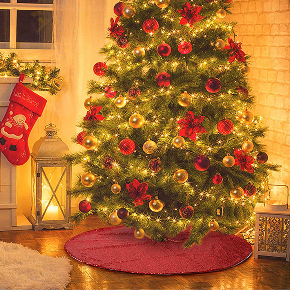 122cm Sequin Christmas Tree Skirt Decorations Red