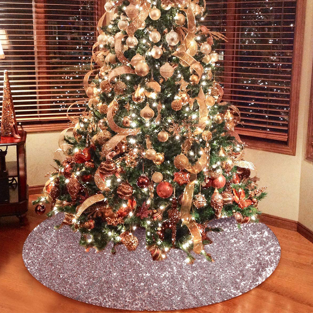 122cm Sequin Christmas Tree Skirt Decorations Rose Gold
