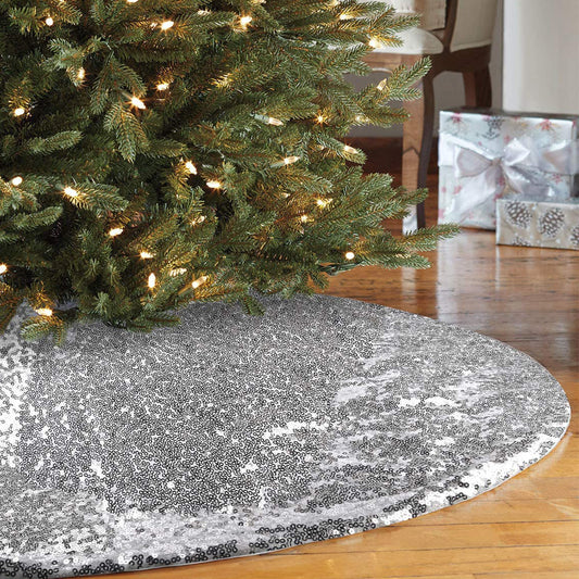 122cm Sequin Christmas Tree Skirt Decorations Silver