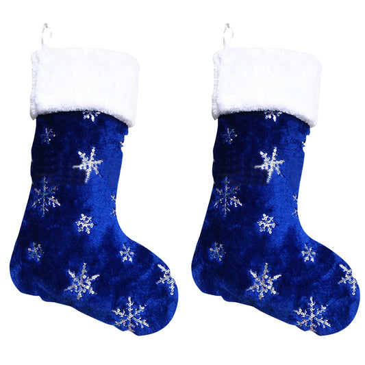 2Pcs Plush Sequin Snowflake Christmas Stocking