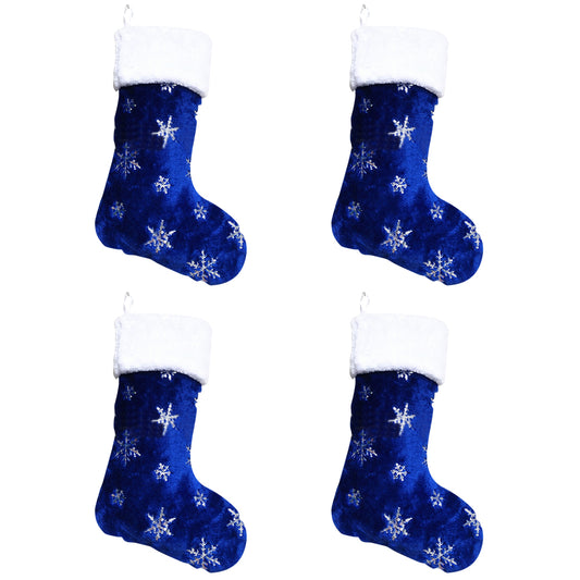 4Pcs Plush Sequin Snowflake Christmas Stocking