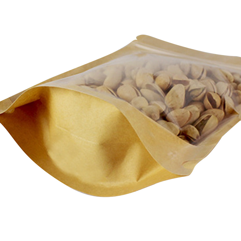 50Pcs 14x20cm Kraft Paper Food Bag Stand Up Pouch