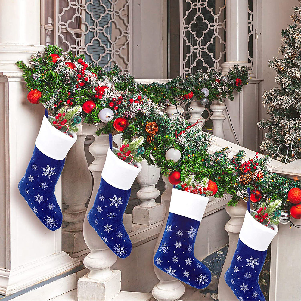 90cm Blue Christmas Tree Skirt with 2 Plush Christmas Stocking