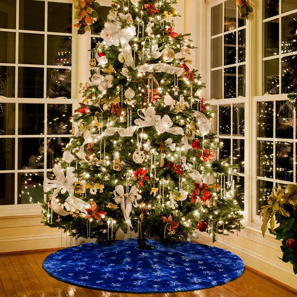 90cm Blue Christmas Tree Skirt with 2 Plush Christmas Stocking