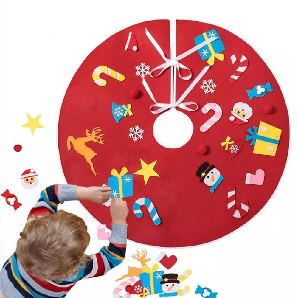 23Pcs DIY Christmas Tree Skirt Felt Xmas Party Home Decoration 90cm Red