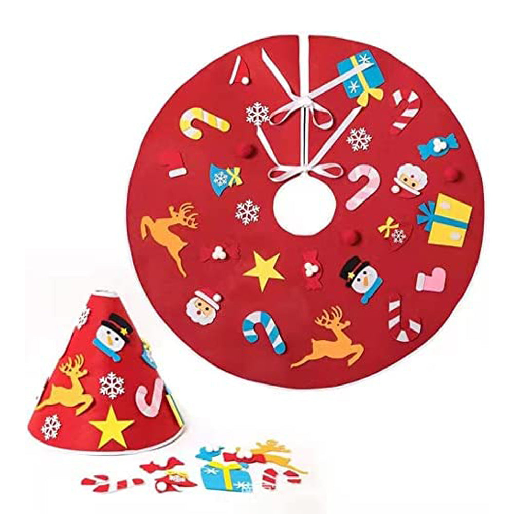 23Pcs DIY Christmas Tree Skirt Felt Xmas Party Home Decoration 90cm Red
