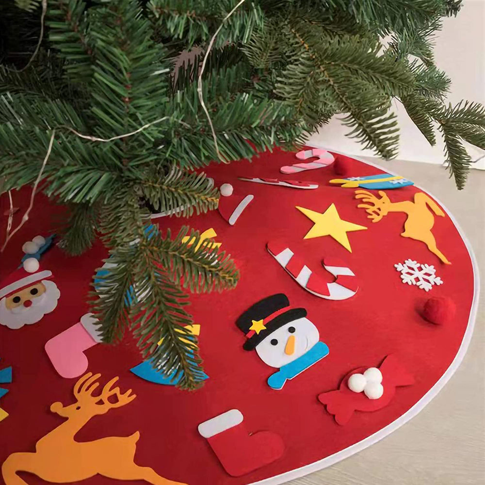 23Pcs DIY Christmas Tree Skirt Felt Xmas Party Home Decoration 90cm Red