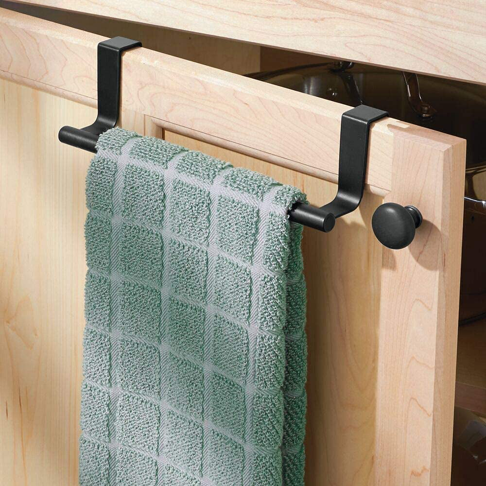 2X Kitchen Bathroom Stainless Steel Over Door Towel Bar Holder Black