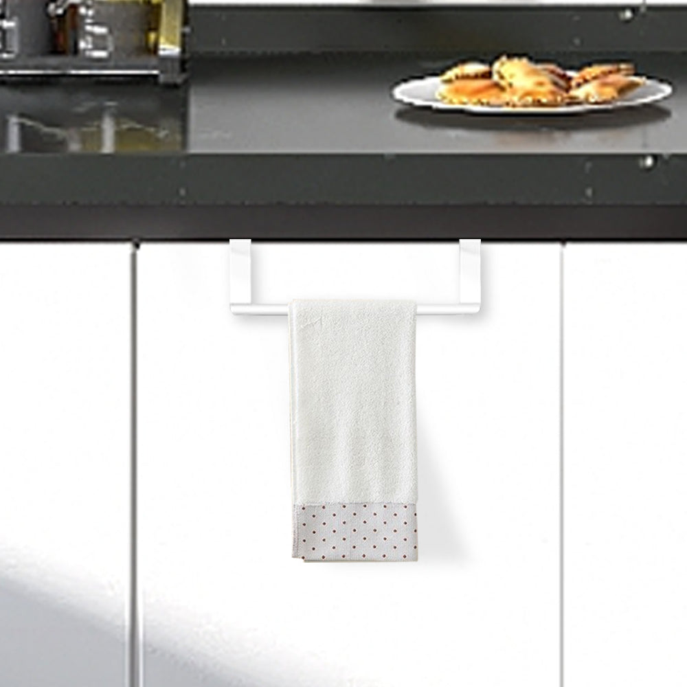 2X Kitchen Bathroom Stainless Steel Over Door Towel Bar Holder White