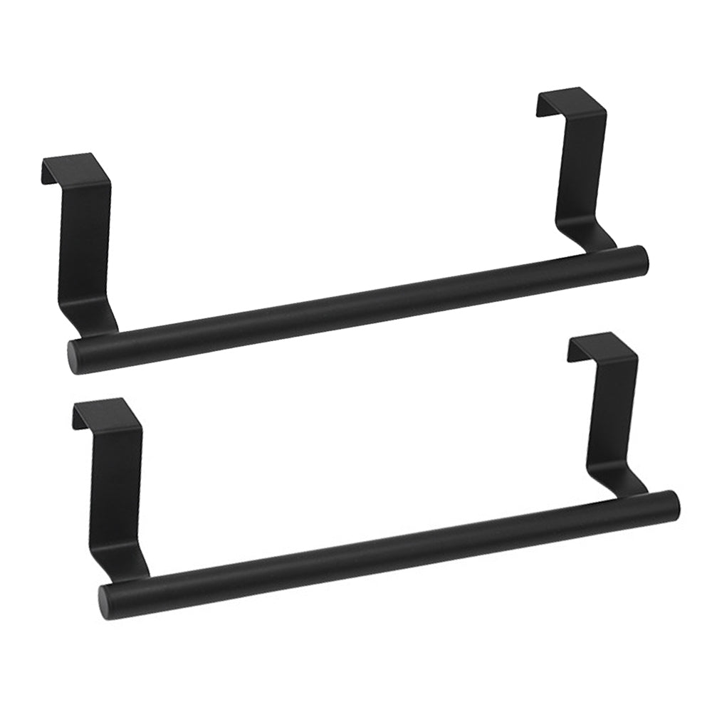 2X Kitchen Bathroom Stainless Steel Over Door Towel Bar Holder Black